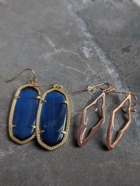 LOT Of 2 Kendra Scott Blue Stone Drop Earrings And Rose Gold Open Hoops